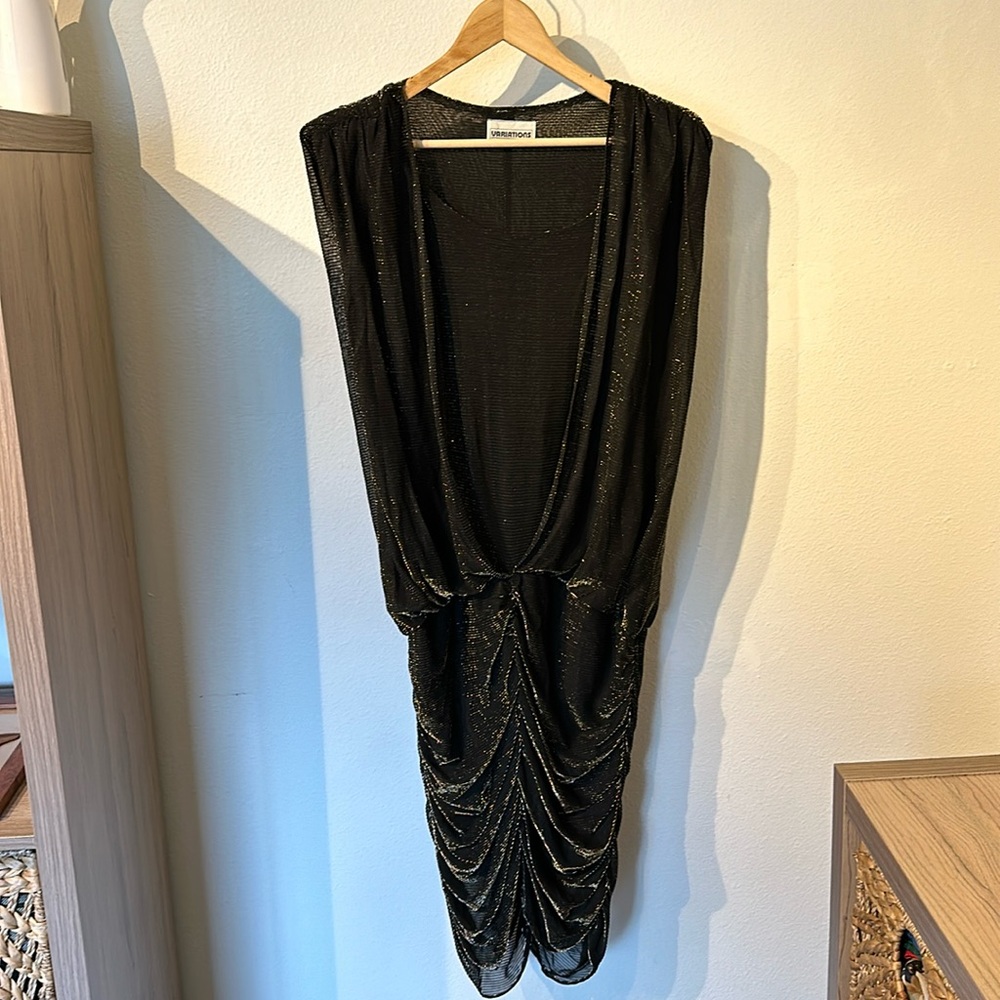 Vintage sleeveless metallic sparkle ruffled dress